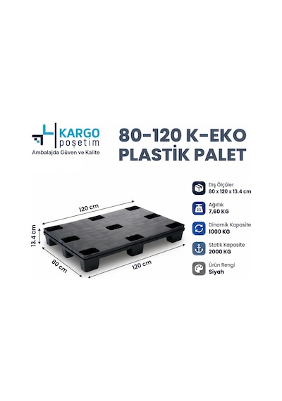 80x120x13 Cm Plastik Palet Siyah İç İçe Geçmeli I Yük Taşıma