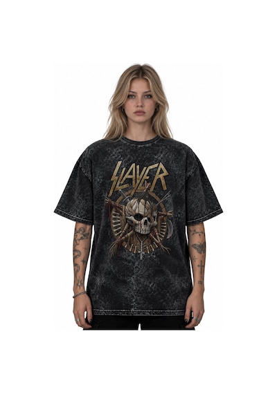 Slayer Rock Metal Müzik Grubu Baskılı Unisex Oversize Vintage Ret Siyah