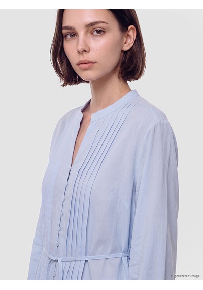 Lcw Modest Mavi Pileli Kuşaklı Oversize Kadın Gömlek Tunik