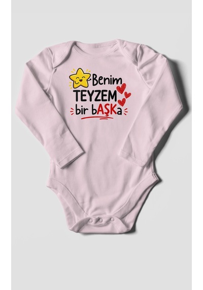 Morivokids Benim Teyzem Bir Başka Uzun Kollu Çıtçıtlı Bebek Body Bebe Pembe