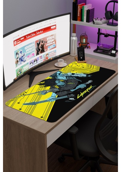 Cyberpunk 2077 Kaymaz Dikişli Kauçuk Oyuncu Mousepad V4 - 90x40 Xxl Gaming Mouse Pad Fare Altlığı
