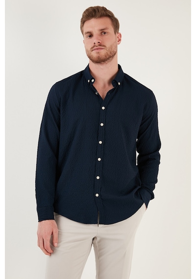 Buratti Pamuklu Çizgili Düğmeli Yaka Uzun Kollu Regular Fit Erkek Gömlek Cf23S112237 Lacivert Buratti Pamuklu Çizgili Düğmeli Yaka Uzun Kollu Regular Fit Erkek Gömlek Cf23S112237 Lacivert