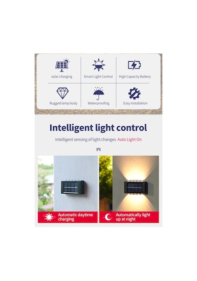 Güneş Enerjili Solar Lamba Aplik Led Teras Bahçe Veranda Çift Taraflı 10 Ledli 2 Adet Siyah