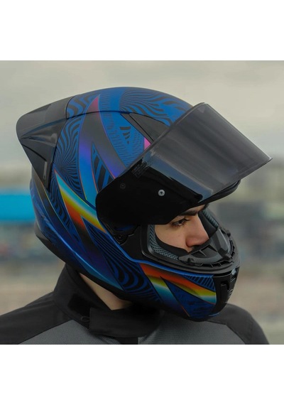 Yarış Spoiler + Şeffaf + Siyah Vizörlü + Ls2 Rapid 2 Optik Race Full Face Motosiklet Kaskı Mavi - Mor