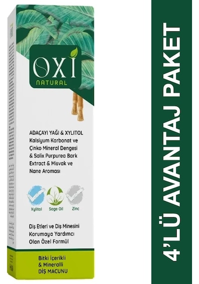 Oxi Natural Bitki İçerikli Mineralli Diş Macunu 75 Ml. 4'lü Paket Temel Bakım