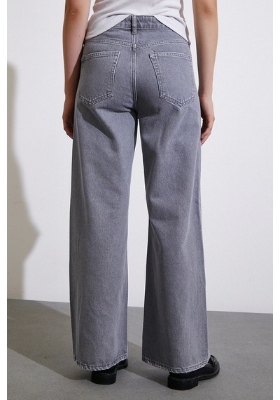 Never More Yüksek Bel Wide Leg Jean Füme