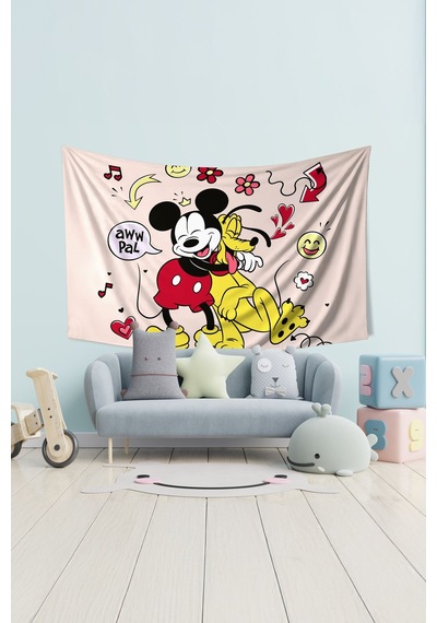 Mickey Mouse Ve Pluto Desenli Duvar Halısı Duvar Örtüsü Çocuk Odası Tapestry Süet Dokulu Kumaş
