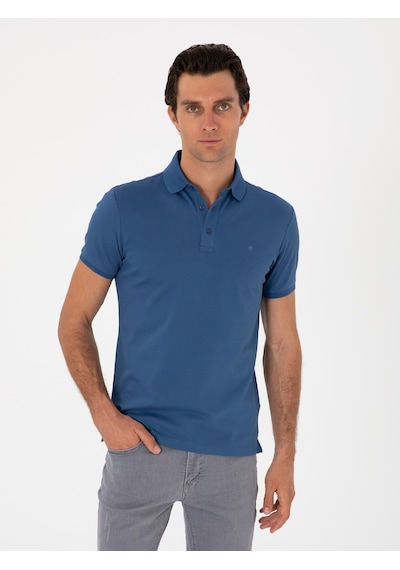 İndigo Slim Fit %100 Pamuk Polo Yaka T-shirt Mavi