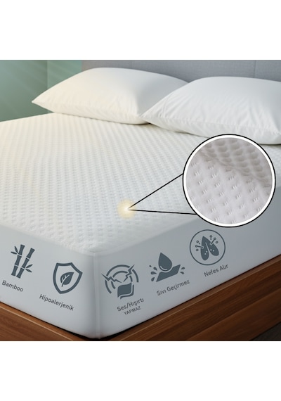 Yatak Alezi Kapitone Fitted Sıvı Geçirmez Yatak Örtüsü 120x200cm Beyaz