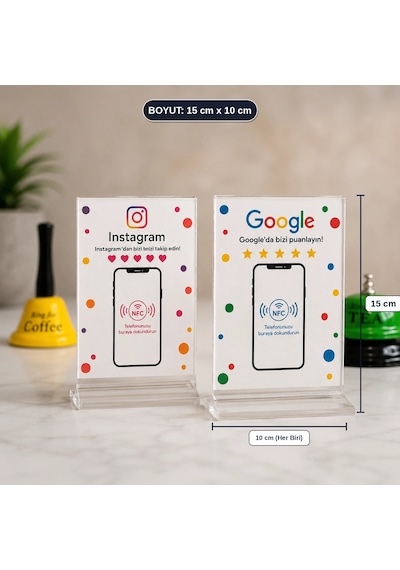 2'li Nfc Akıllı Kart Seti Yorum Ve Sosyal Medya Pleksi Masaüstü Standı