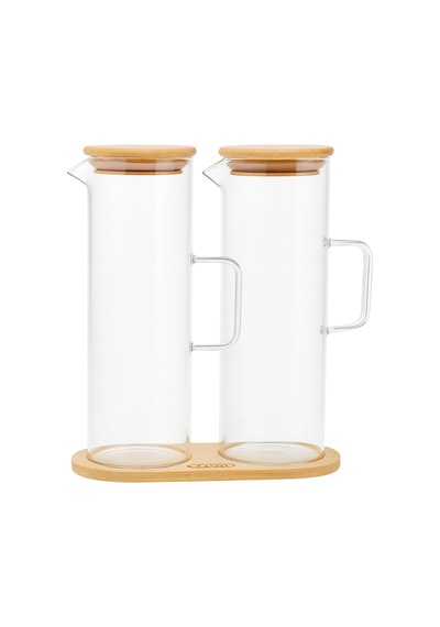 Arvale Lavino 3 Parça 400 Ml Borosilikat Yağlık - Bambu Altlık Ve 2 Adet Bambu Kapaklı Cam Yağdanlık Diğer