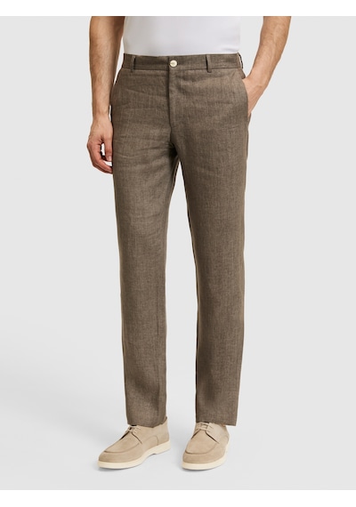 Cacharel Kahverengi Slim Fit Beli Lastikli %100 Keten Pantolon Hardal