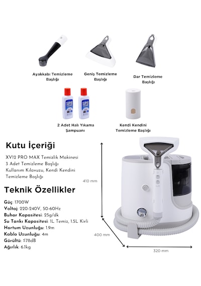 Yui Xv12 Pro Max 1300w Buharlı Koltuk Ve Halı Yıkama Makinesi