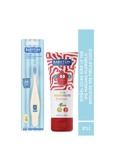 Set Çilek 2 Yaş Diş Macunu 75 Ml -ekolojik Diş Fırçası Coco Temel Bakım