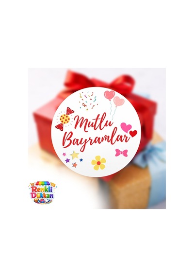 50 Li 55x55mm Yuvarlak Sticker Etiket Mutlu Bayramlar Diğer