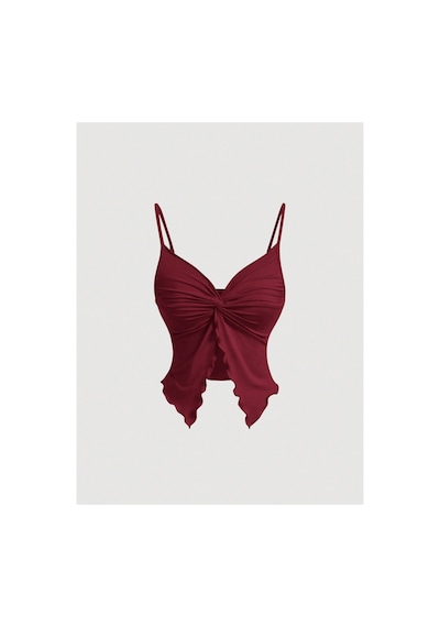 Poswicon Bordo Ön Büküm İnce Askılı Alaçatı Crop Bordo