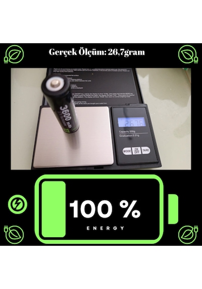 2adet 18650 Pil 3600 Mah 3,7v 13,32 Wh Şarjlı Lion Pil Kaliteli Tasarım Kalem Pil Değildir