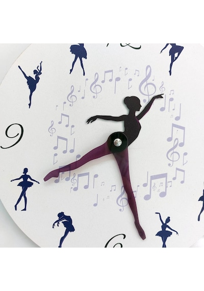 CajuArt Dekoratif Modern Tasarım Dansçı Balerin Ahşap Duvar Saati Beyaz