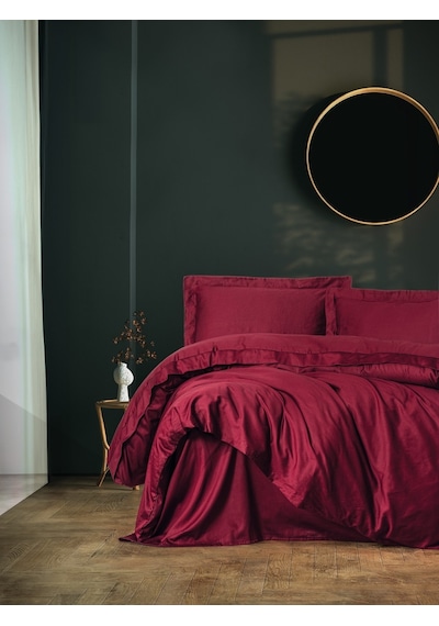 Cotton Box Elegant Saten Çift Kişilik Nevresim Takımı Bordo