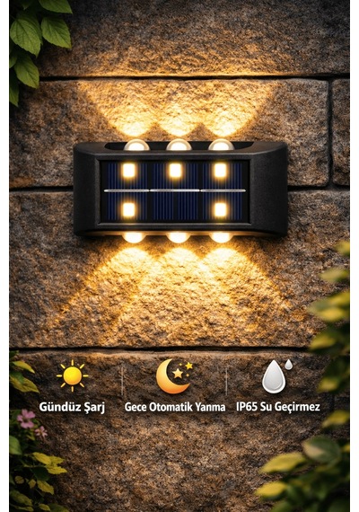 2 Adet Dekoratif Duvara Monteli Gün Işığı Solar Enerji Aplik Led 6 Ledli 3 Üstte 3 Altta Led Mevcut