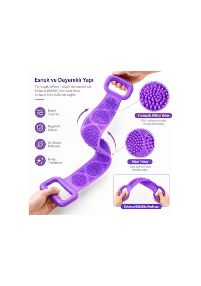 Silikon Sırt Kesesi 70 Cm Uzun Saplı, Vücut Duş Ve Banyo Kesesi, Esnek Çift Taraflı Vücut Temizleme Fırçası, Karışık Renk