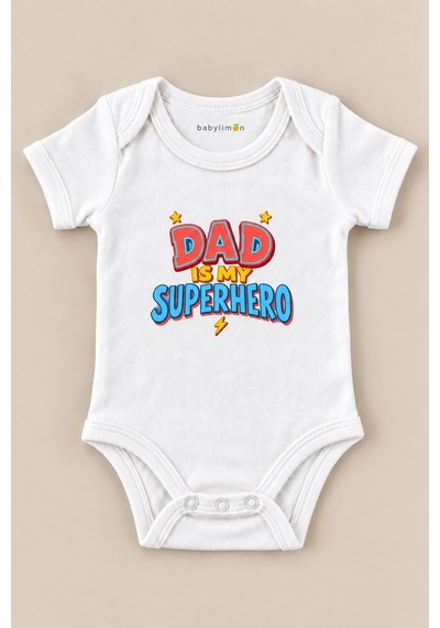 Babylimon Dad Is My Superhero Beyaz Kısa Kollu Çıtçıtlı Bebek Zıbını Beyaz - 930083885 Beyaz
