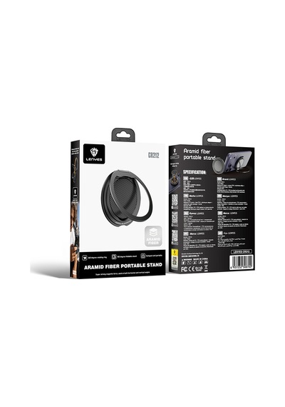 Lenyes Cr212 Aramid Fiber 360 Derece Dönebilen Magnetik Ring Stand Telefon Tutucu Siyah