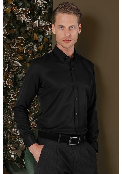 Efor Gk 692 Slim Fit Siyah Klasik Gömlek Siyah