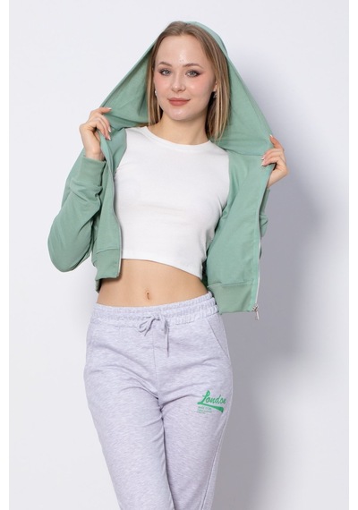 Barrels And Oil Kapüşonlu Kısa Sweatshirt - Çağla-Çağla Yeşil