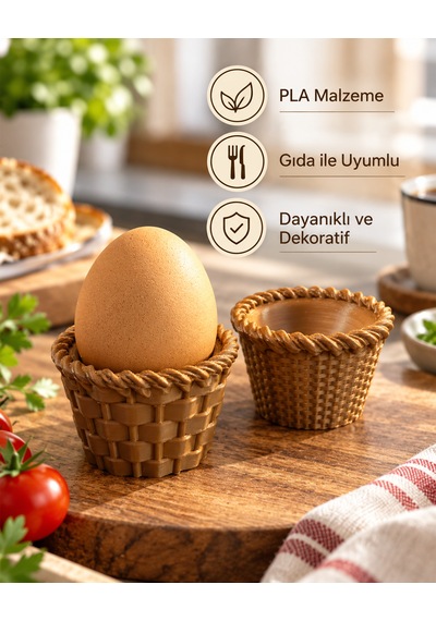 Dekoratif Örgü Model Yumurtalık Ve Kahvaltı Sunumluğu 2'li Set Açık Kahverengi
