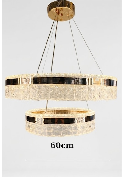 Lüks Çift Halka Kristal Led Avize - Sofistike Krom Ve Altın Tezatlı Gold 1