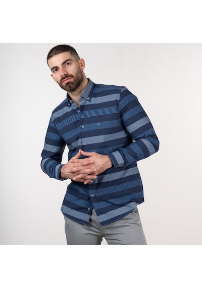 Ecer Slimfit Çizgili Gömlek Lacivert