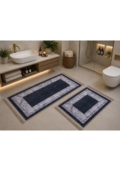 Tr Aksu Brillant 2'li Banyo Paspas Seti Kaydırmaz Tabanlı Püsküllü Banyo Halısı 60x100cm & 50x60cm A2-7 Diğer