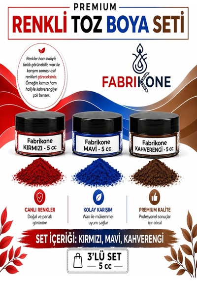 3'lü Set Premium Parafin Soya Wax Toz Mum Boyası Hobi Seti - 5 Cc Kırmızı, Mavi, Kahverengi Bkfab3kmkh5g Karışık