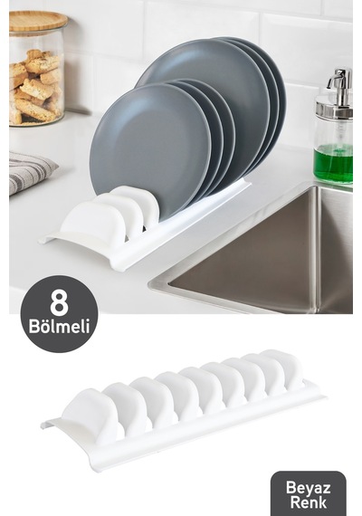 Bulaşıklık 8 Li Tezgah Üstü Tabak Kurutmalık Beyaz Plastik Beyaz Diğer