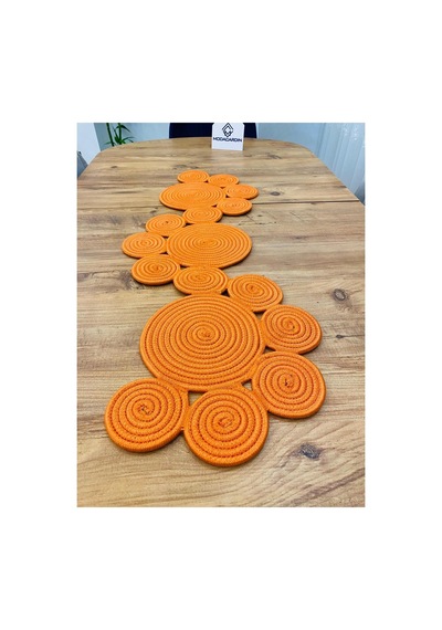 Jüt, Hasır, Dekoratif Masa Örtüsü,papatya Model Runner 30x100 Cm, Sehpa Örtüsü, Bohem Tarzı Turuncu Turuncu
