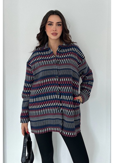 Asprin Fashion Uzun Gömlek Şeritli Siyah