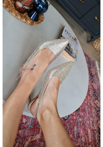 036 1313 Topukla Kadın Taşlı Alçak Topuklu Stiletto Abiye Ayakkabı 001