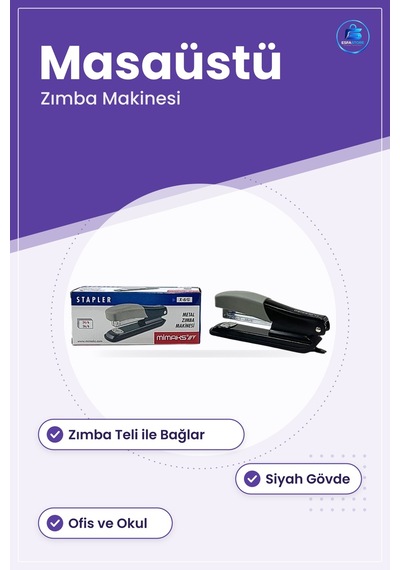 Zımba Makinesi Siyah Gövdeli Ofis Kırtasiye Kağıt Zımbalama Aleti