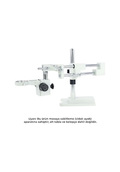 Szm Kelepçesiz Masaya Vidalı Mikroskop Stand Beyaz - Çift Kollu Hareketli Bom Stand Ø76mm Tutucu / 380mm Sütun