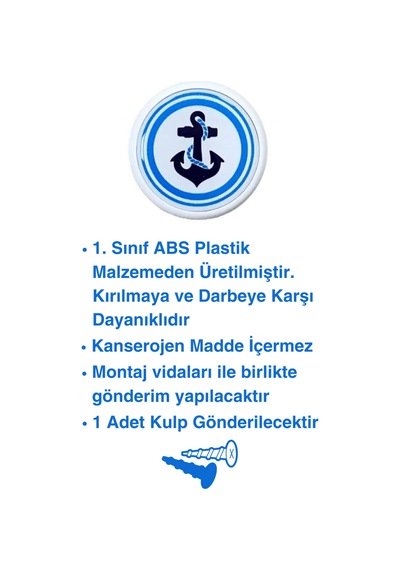 Çapa Çocuk Odası Mobilya Kulbu - 55 MM - Abs Plastik Tekli Düğme Dolap ve Çekmece Kulpu Çapa