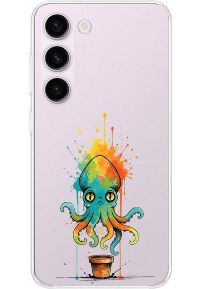 Samsung Galaxy S23 Plus İle Uyumlu Splash Ahtapot Tasarımlı Şeffaf Silikon Kılıf Şeffaf