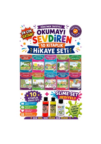 2.sınıf Öğretmen Tavsiyeli Okumayı Sevdiren 32 Sayfa 10 Kitaplık Hikaye Seti Slime Set Hediyeli