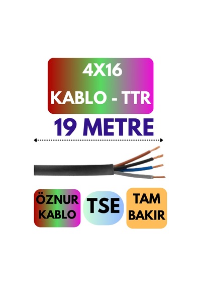 Öznur 4x16 Ttr Kablo Metre Seçenekli Siyah - 19 Metre
