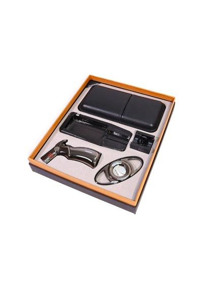 Parmida 4 Torch Pürmüz Çakmak Kılıf Küllük Kesici Sehpa Gümüş Siyah Beşli Puro Seti Tr10024
