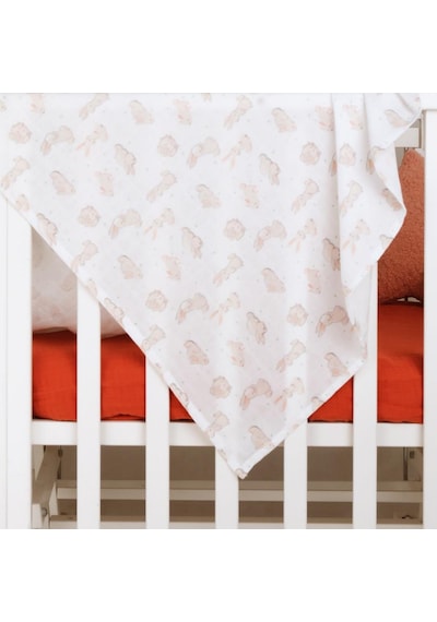 Hafy Baby Organik Pamuk Puanlı Tavşan Desenli Müslin Bebek Örtüsü