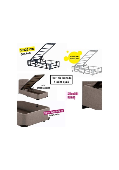Nironyatak Luna Baza Ve Başlık Seti - 160X200 Cm Çift Kişilik Sandıklı Kumaş