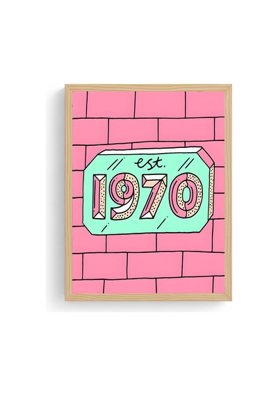 Doğal Ahşap Çerçeveli Retro Desenli Tablo - Pastel Tonlar Huhu1795