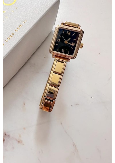 Petra Gold Kordon Siyah Kadran Kadın Kol Saati Altın
