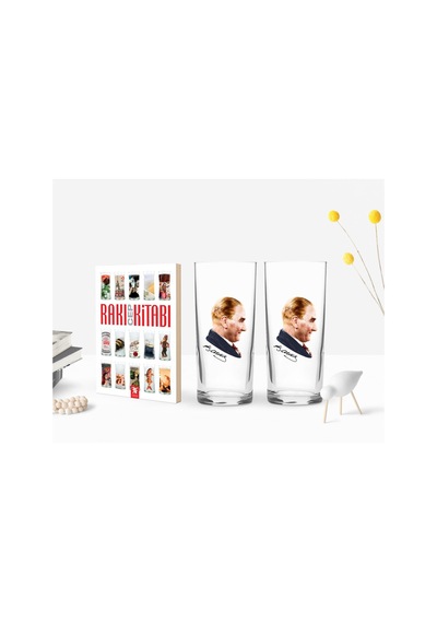Bk Home Renkli Baskılı Atatürk Temalı İkili Rakı Bardağı Ve Rakı